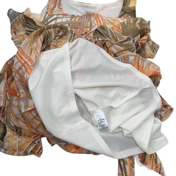 Signature By Robbie Bee Vtg Tropical Print Sleeveless Ruffle Midi Dress Size 12 - Picture 8 of 13